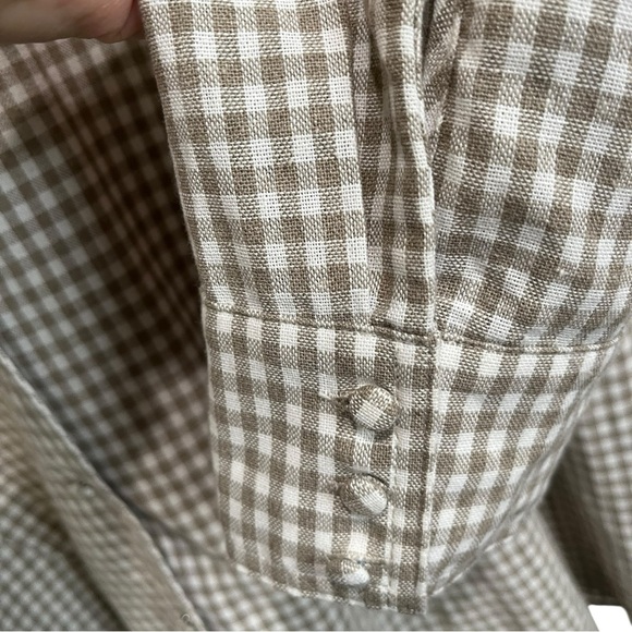 TUCKERNUCK POMANDER PLACE GINGHAM TAUPE WHITE SCARLETT LINEN COTTON BLOUSE - Picture 6 of 16
